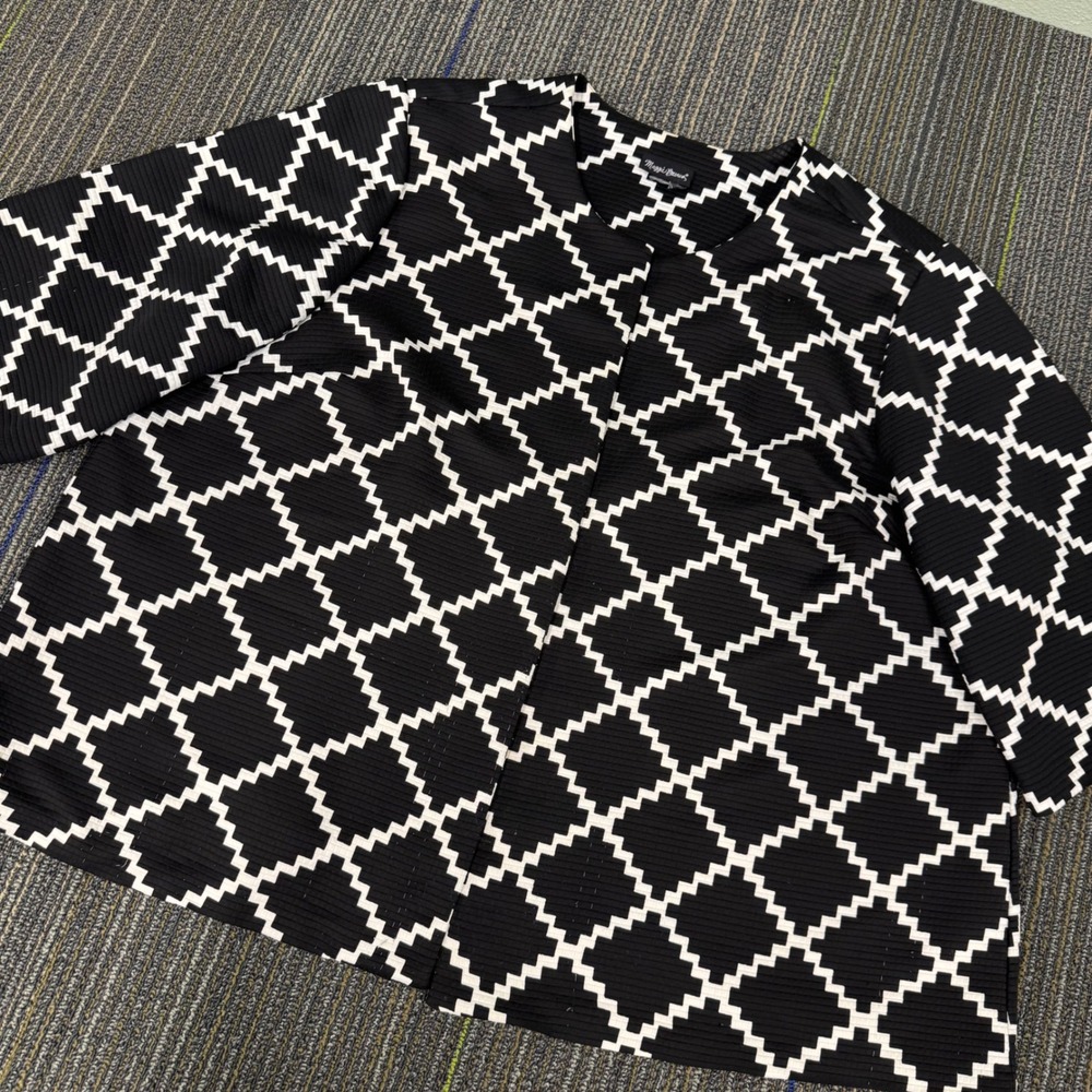 Maggie Barnes Swing Jacket Women 3X Black White Geometric Good 3/4 Sleeve Mod